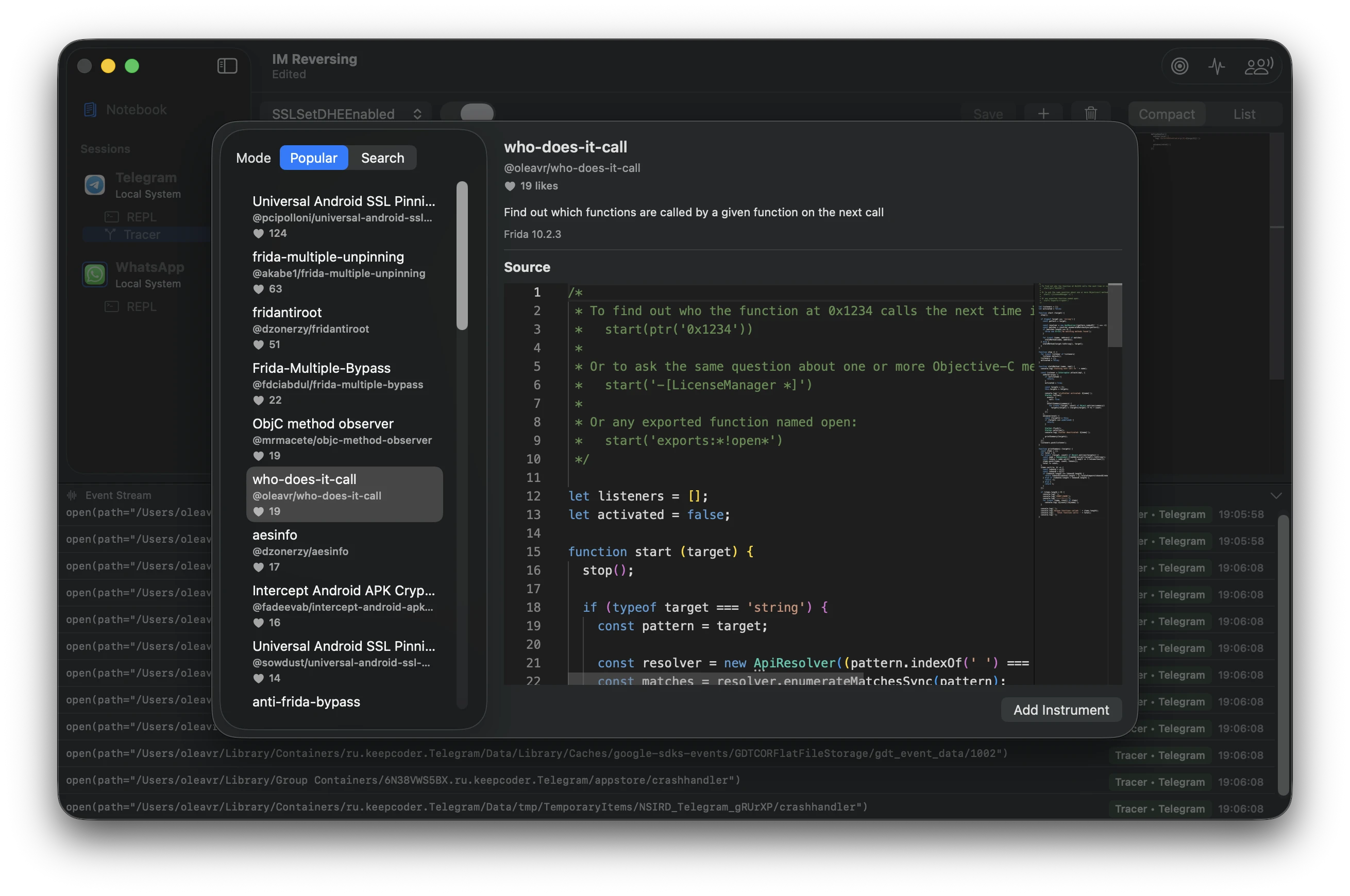 CodeShare — browsing popular scripts with an in-app preview
