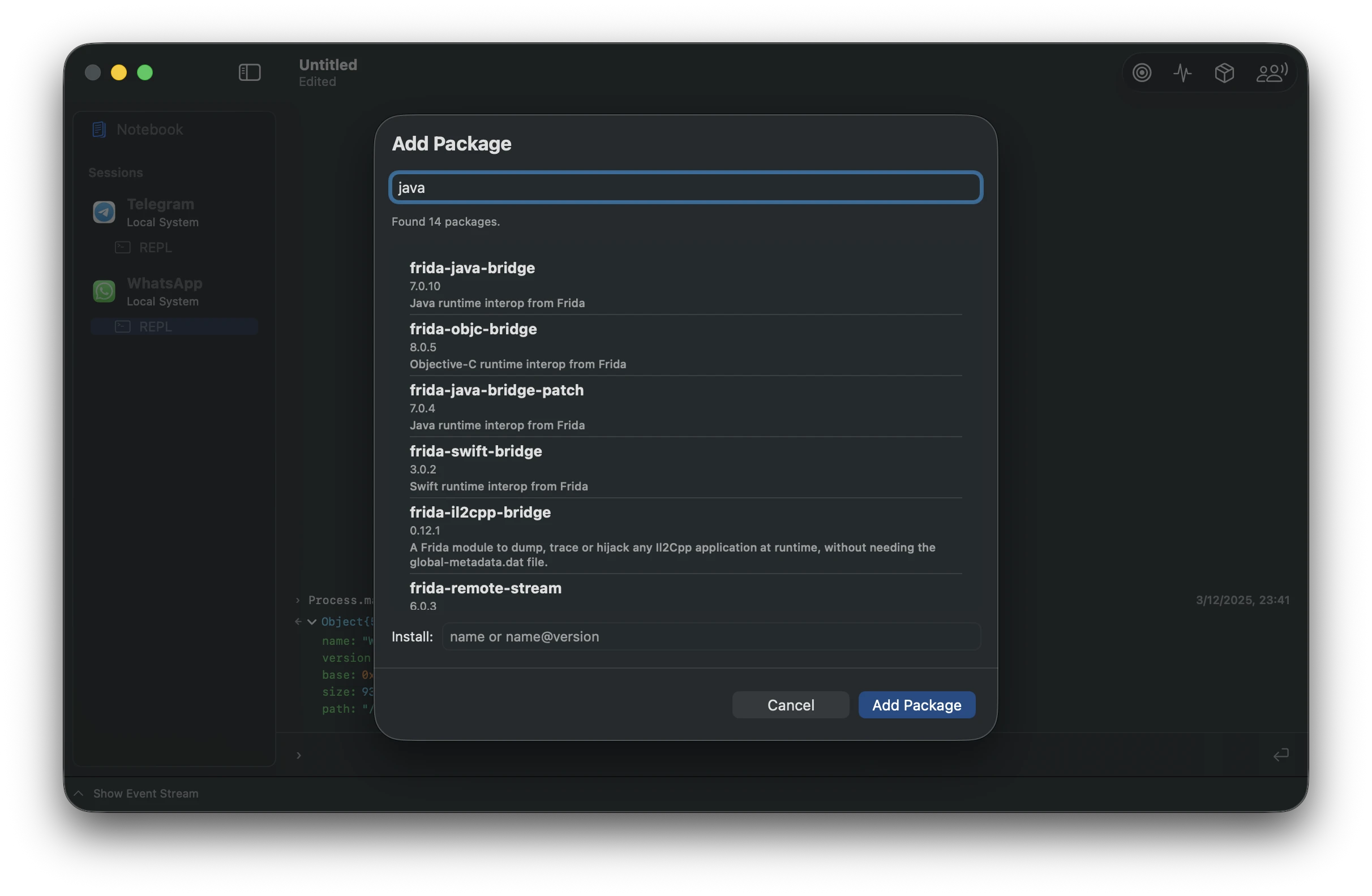 Package manager — searching npm for Java bridge packages
